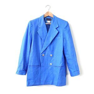 Linen Dress Blazer Womens 6 S Blue Double Breasted Light Cocktail HERMAN GEIST